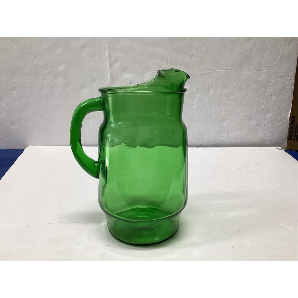 vintage anchor hocking green glass pitcher ice lip